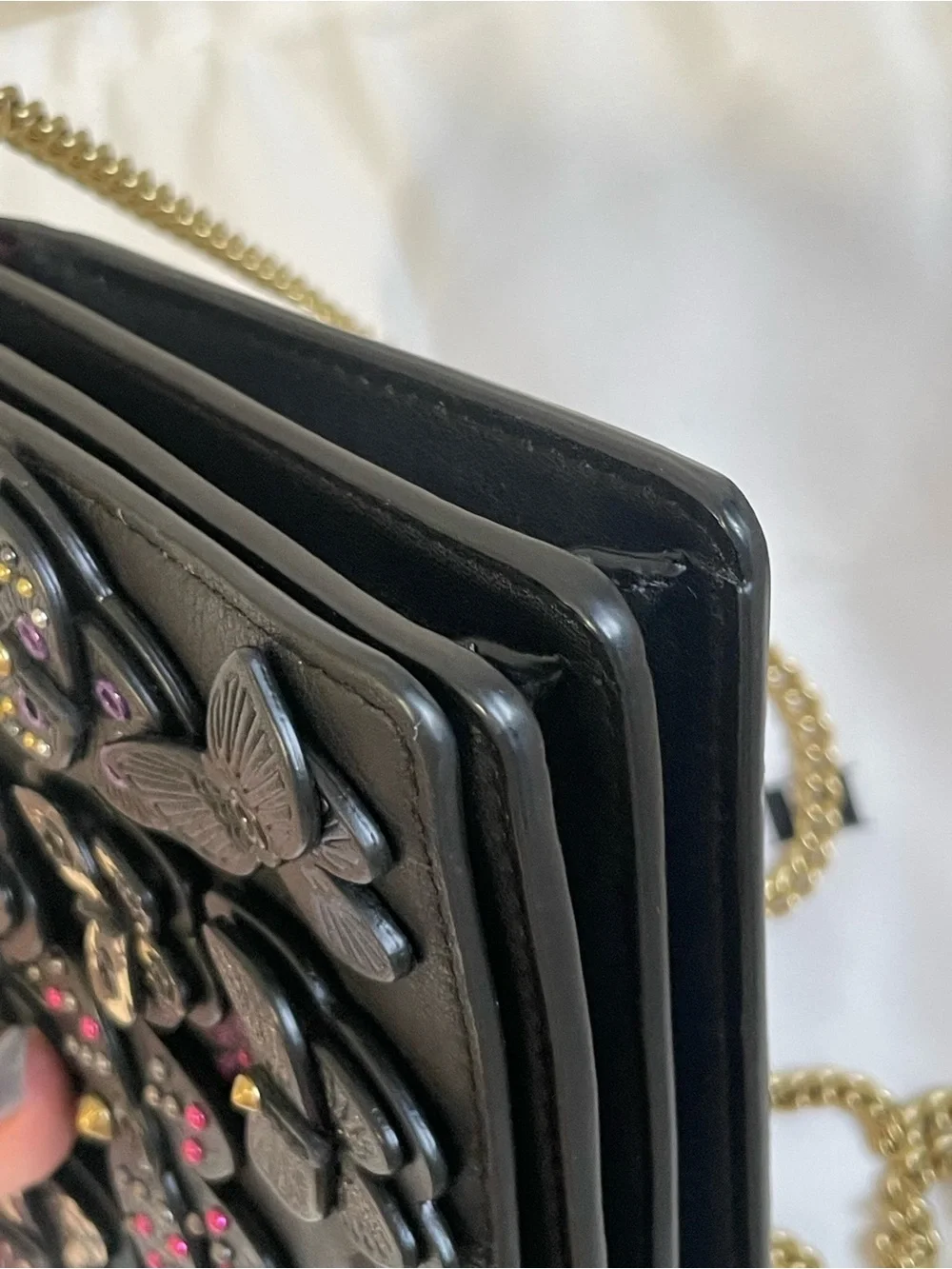 Coach 1941 Callie Foldover Chain Crossbody Bag Butterfly Applique Clutch Black